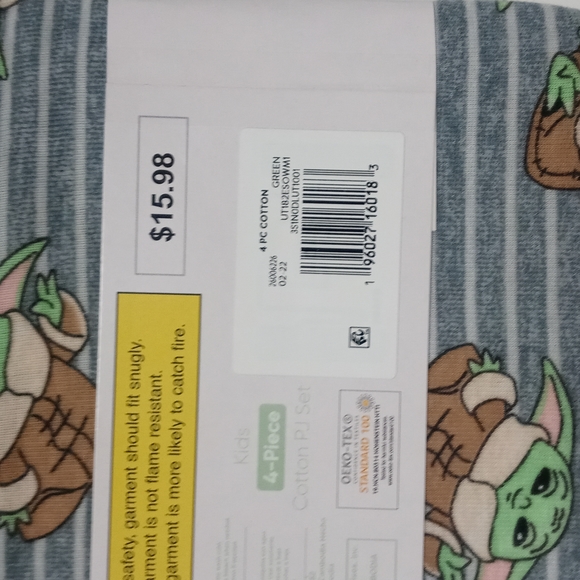 Star Wars The Mandalorian 4-Piece Kids Cotton PJ Set. Green Gray SZ 4 BG220 - Picture 6 of 8